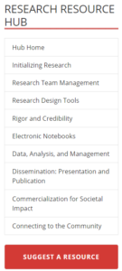 Research Resource Hub menu screenshot