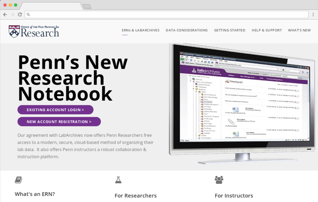 Penn's New Research Notebook website screenshot