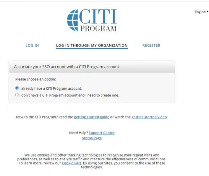 screenshot for instructions on how to log into CITI program